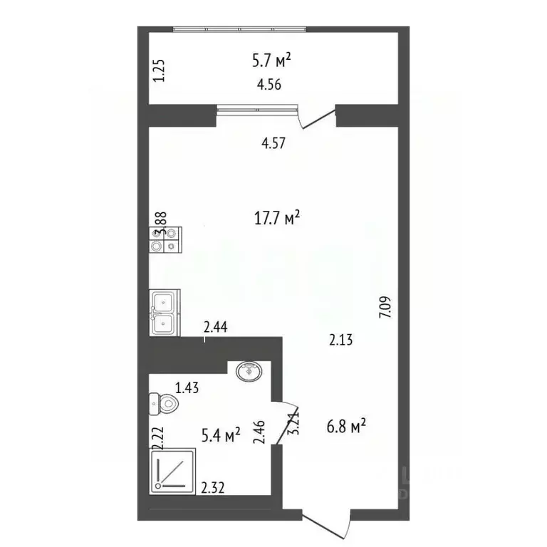 Студия Тюменская область, Тюмень ул. Евгения Войнова, 7 (36.0 м) - Фото 1