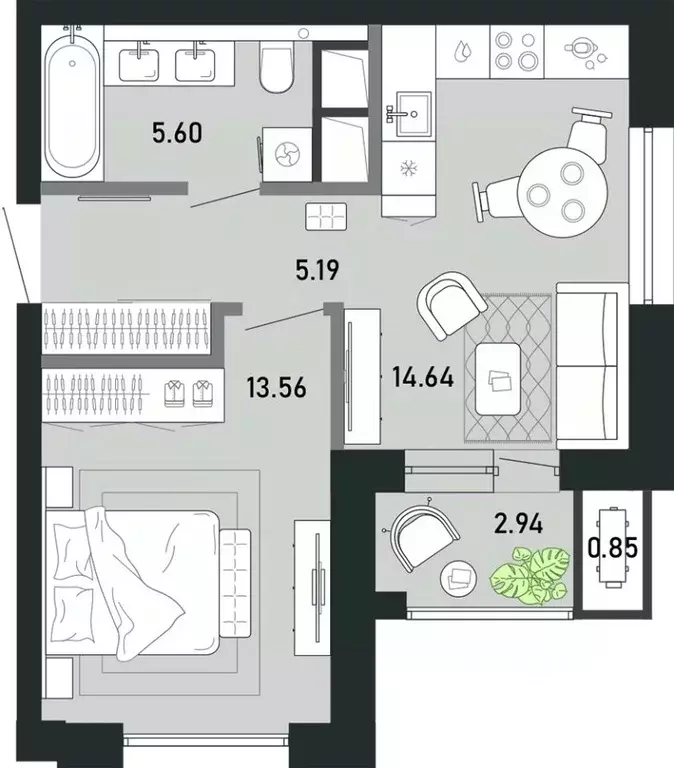 1-к кв. Тульская область, Тула Премьер Парк жилой комплекс (42.78 м) - Фото 1