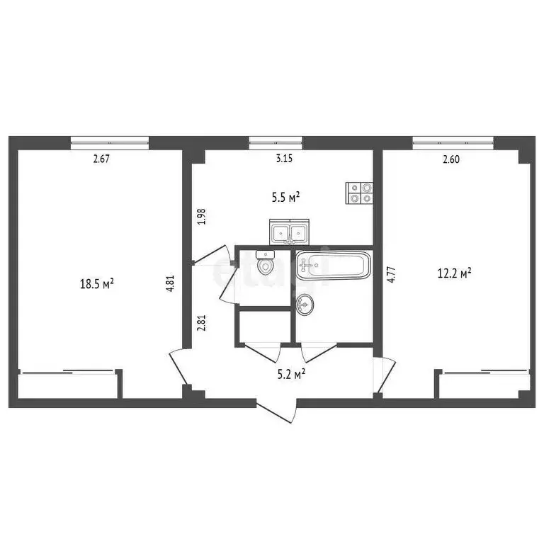 2-комнатная квартира: Ялта, улица Крупской, 48к2 (40 м) - Фото 1