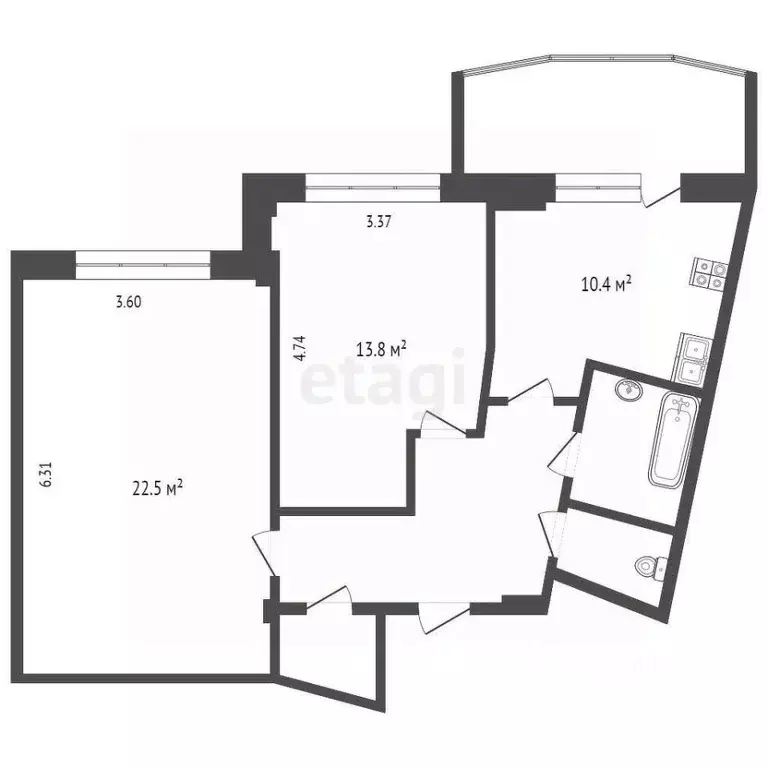 2-к кв. Ханты-Мансийский АО, Сургут ул. Генерала Иванова, 7 (60.8 м) - Фото 1