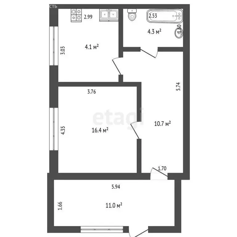 1-комнатная квартира: Симферополь, Железнодорожная улица, 7 (51.5 м) - Фото 1
