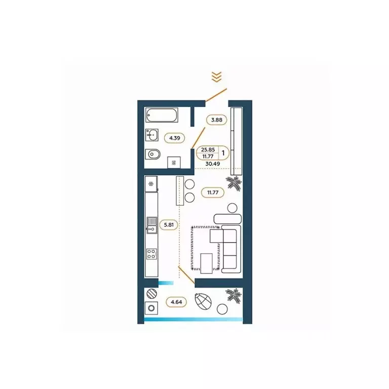 Студия Ростовская область, Батайск ул. Родная, 1 (31.2 м) - Фото 1