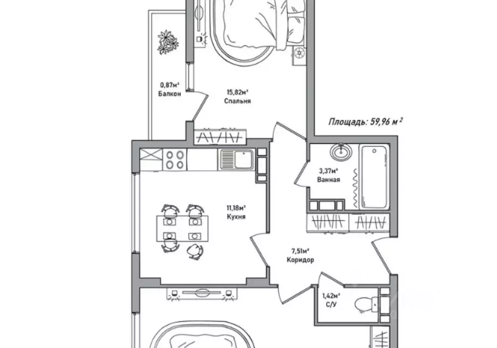 2-к кв. Ярославская область, Ярославль ул. Брагинская, 18к4 (60.0 м) - Фото 2