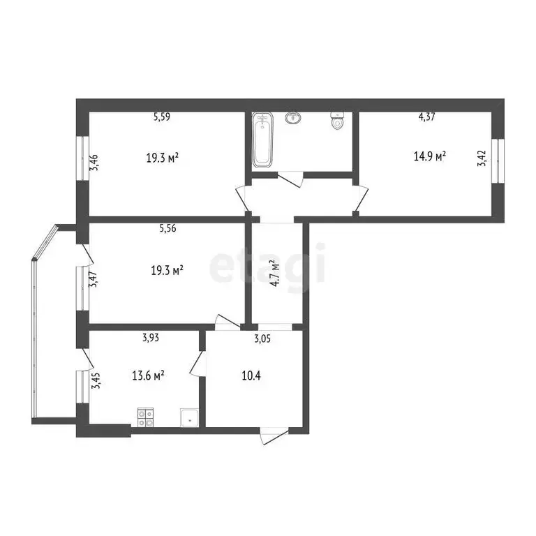 3-комнатная квартира: Тюмень, улица Московский Тракт, 143к1 (93 м) - Фото 2