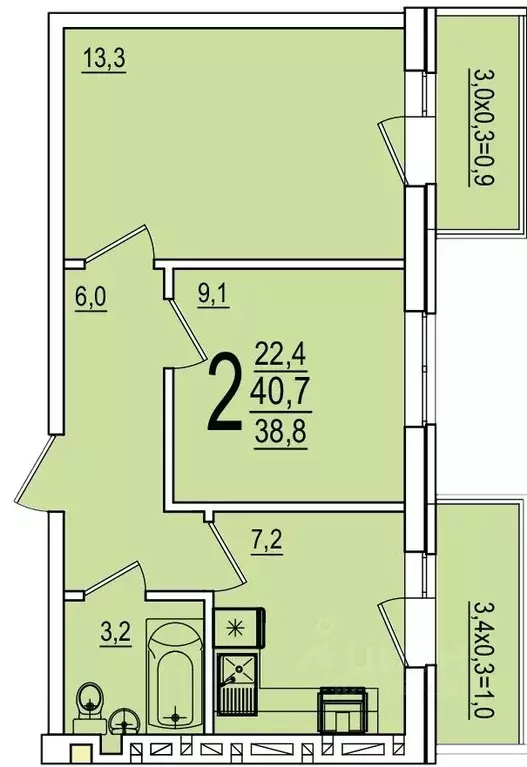 2-к кв. Адыгея, Тахтамукайский район, Яблоновский пгт ул. Тургеневское ... - Фото 1