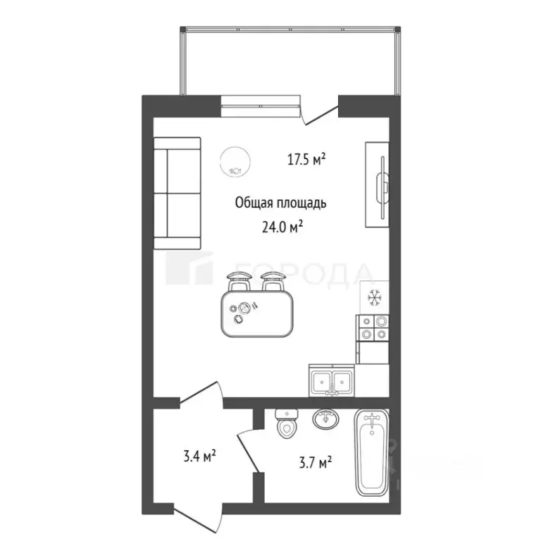 Студия Новосибирская область, Новосибирск Закаменский мкр, 16 (24.0 м) - Фото 2