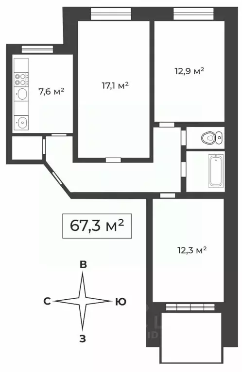 3-к кв. Челябинская область, Челябинск ул. Дегтярева, 68А (67.3 м) - Фото 2