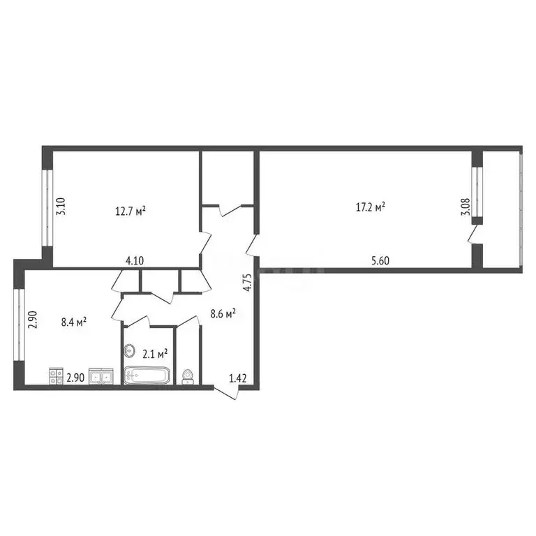 2-комнатная квартира: Новоселье, 5 (58 м) - Фото 0