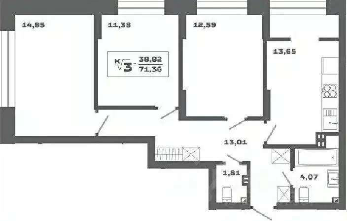 3-к кв. Новосибирская область, Новосибирск Аэропорт мкр,  (71.36 м) - Фото 0