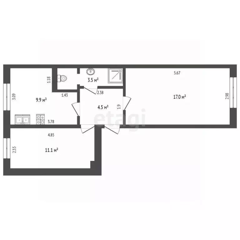 2-к кв. Калужская область, пос. Ферзиково ул. Бычкова, 5 (46.0 м) - Фото 1