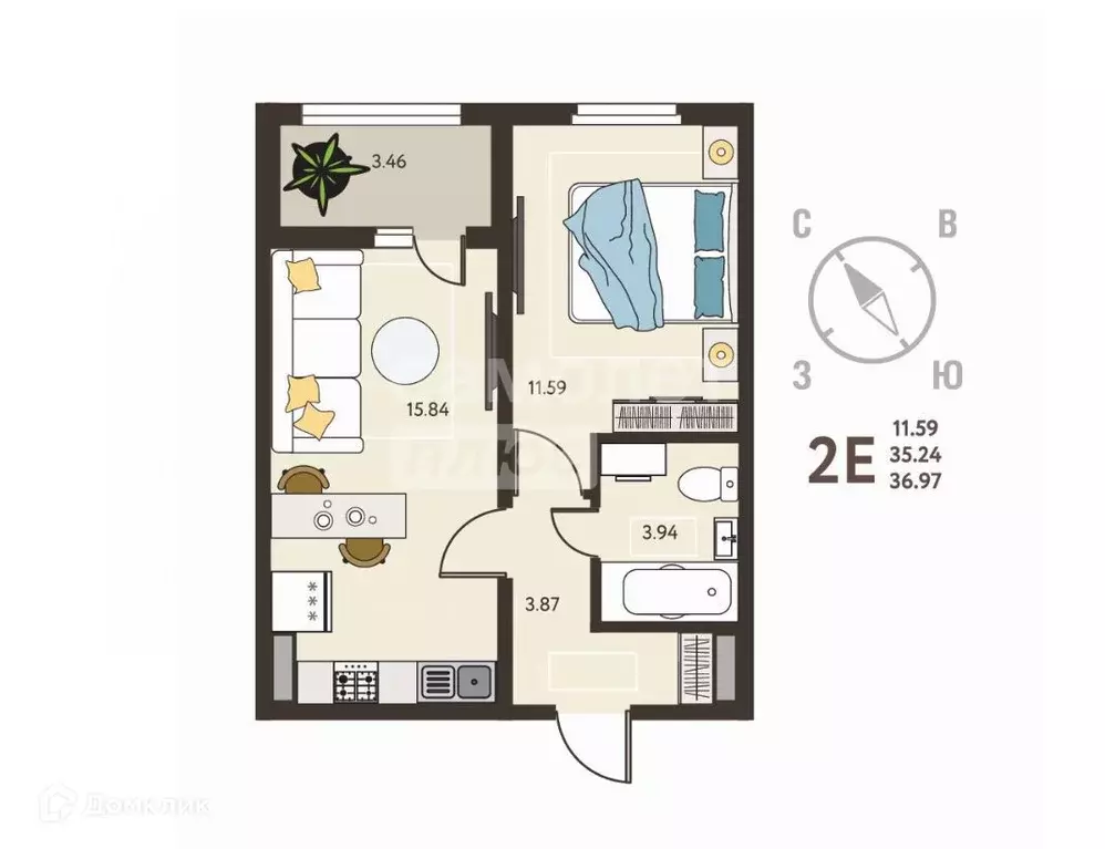 Продаётся 1-к квартира, 36.97 м - Фото 0