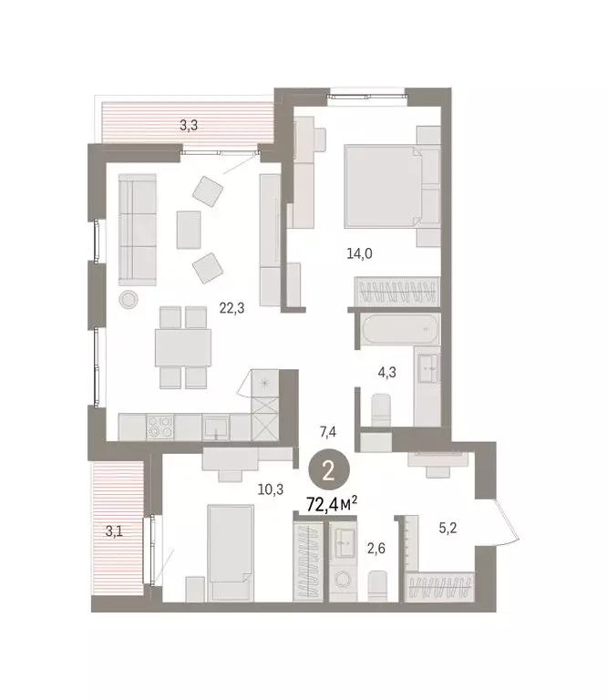 2-комнатная квартира: Пермь, микрорайон Крохалева (72.42 м) - Фото 2