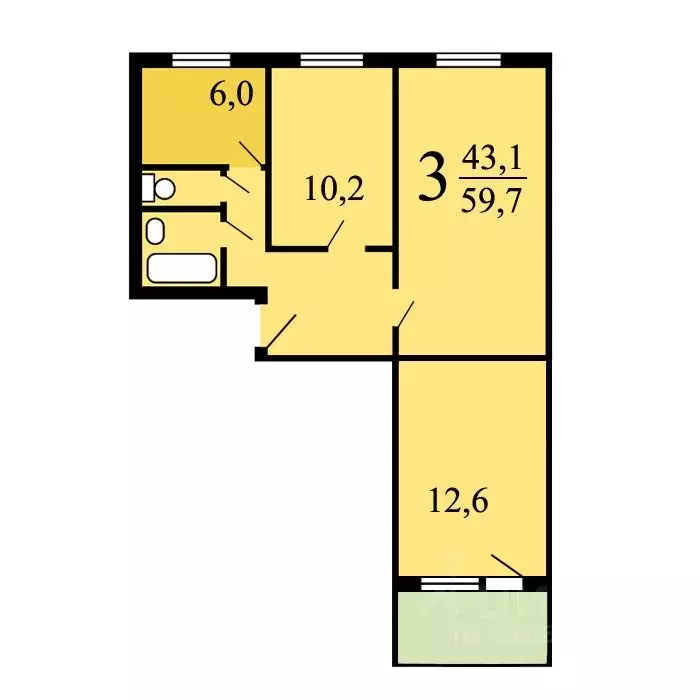 3-к кв. Москва ул. Красный Казанец, 13 (59.7 м) - Фото 2