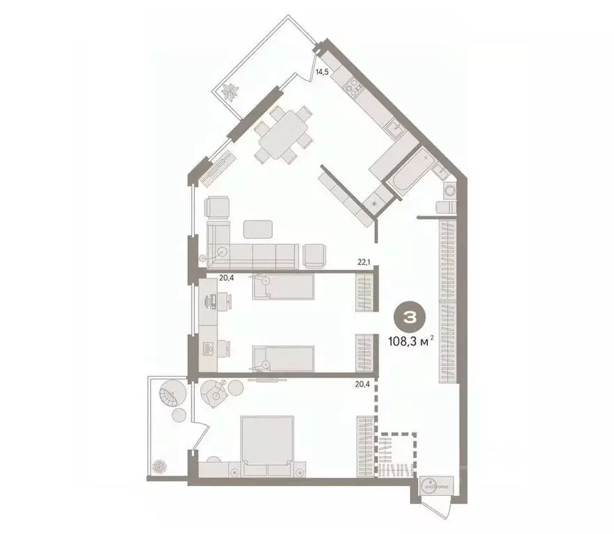 2-к кв. Ханты-Мансийский АО, Сургут Университетская ул., 21 (108.3 м) - Фото 2