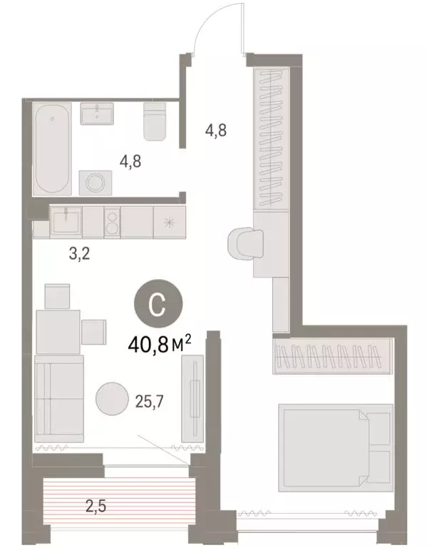 Квартира-студия: Новосибирск, жилой комплекс Мылзавод (40.69 м) - Фото 1