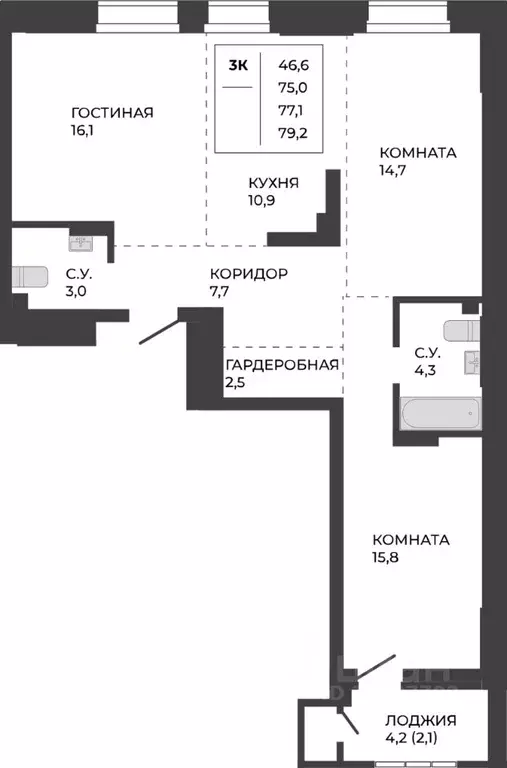 3-к кв. Алтайский край, Барнаул ул. Шумакова, 7к2 (77.1 м) - Фото 0