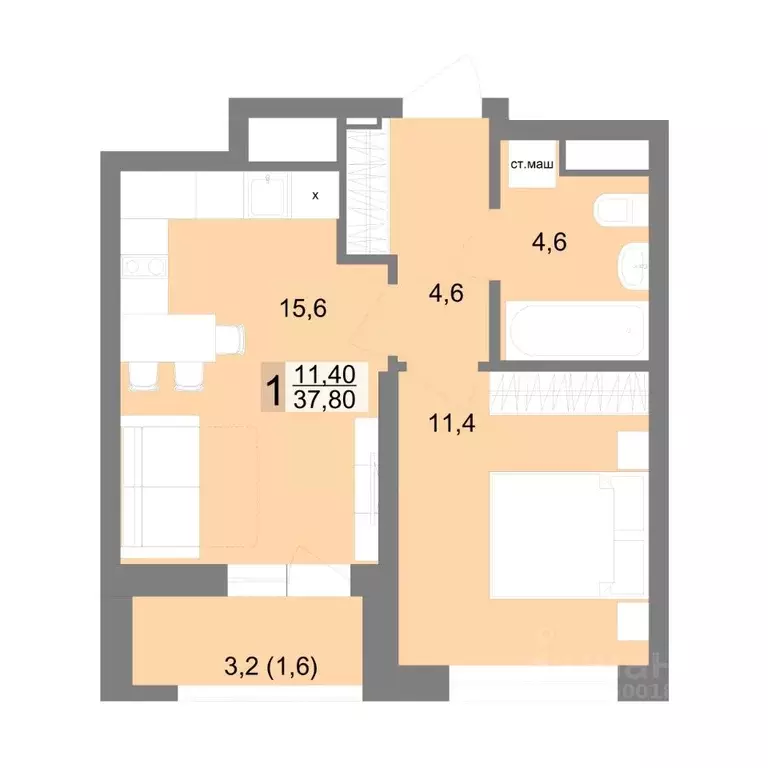 1-к кв. Свердловская область, Екатеринбург ул. Семена Лагоды, 80 (37.8 ... - Фото 1