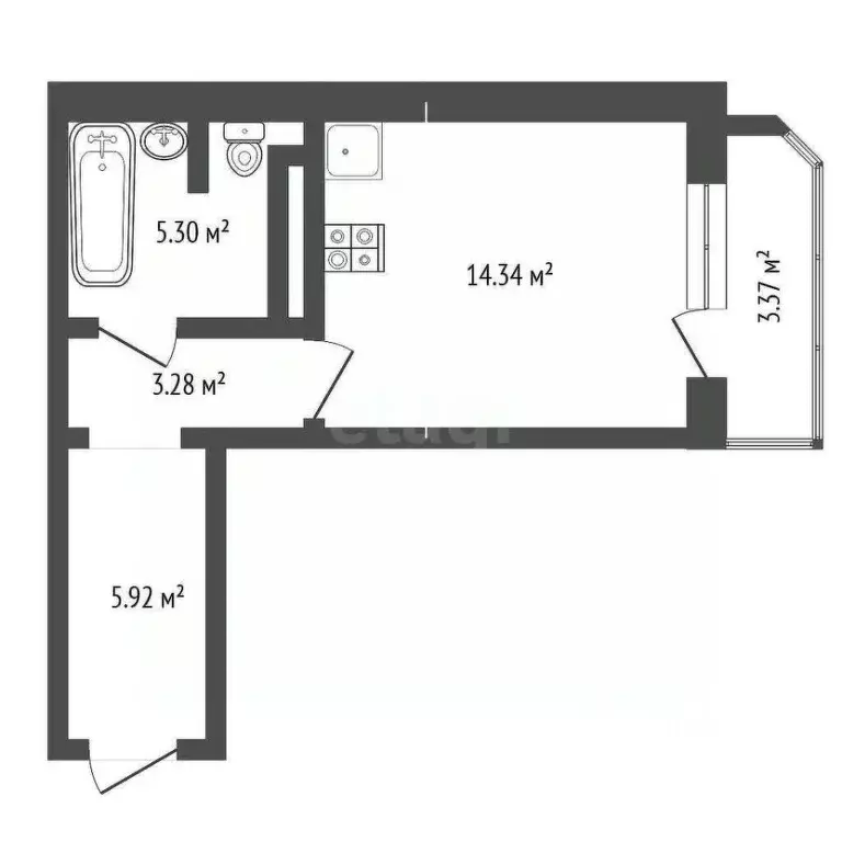 Студия Тюменская область, Тюмень ул. Павла Шарова, 9 (28.9 м) - Фото 2