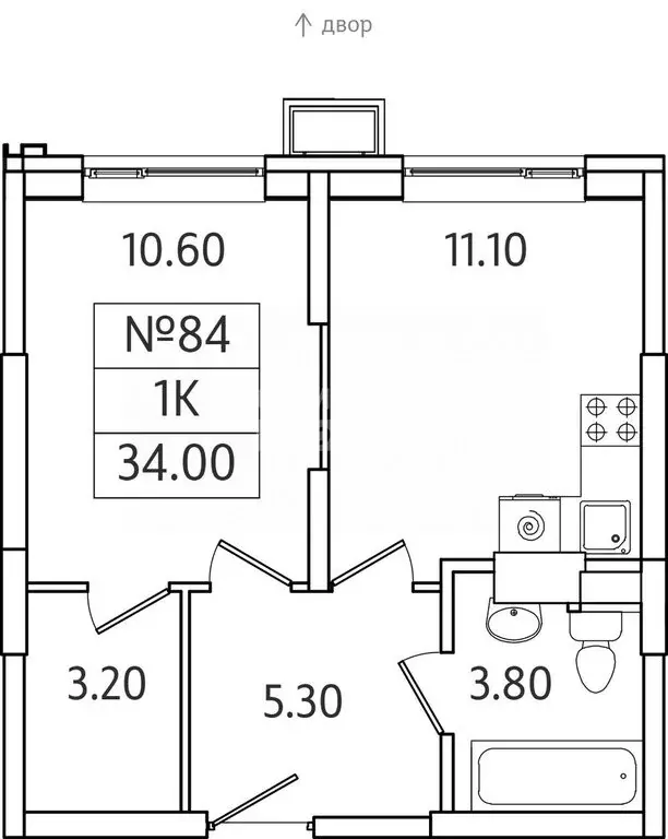1-комнатная квартира: село Ермолино, 6 (33.4 м) - Фото 1