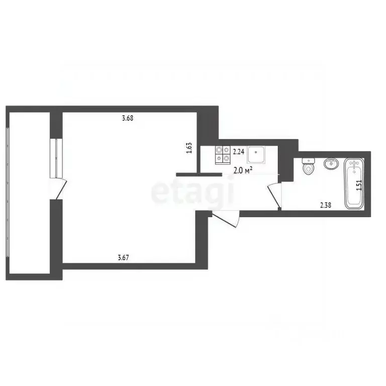 Студия Тюменская область, Тюмень ул. Краснооктябрьская, 10 (23.0 м) - Фото 1