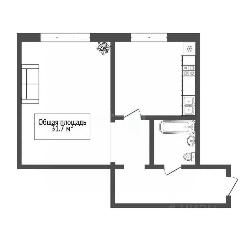 1-к кв. Новосибирская область, Новосибирск Гурьевская ул., 33 (31.7 м) - Фото 1