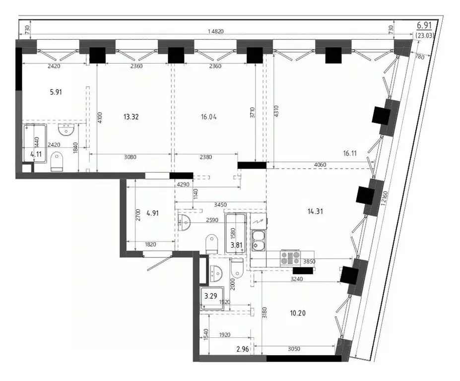 3-к кв. Татарстан, Казань Яналиф жилой комплекс (106.19 м) - Фото 1