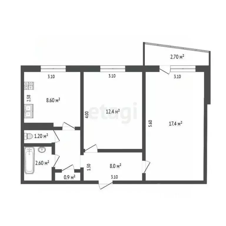 2-к кв. Тюменская область, Тюмень Профсоюзная ул., 70 (51.0 м) - Фото 0