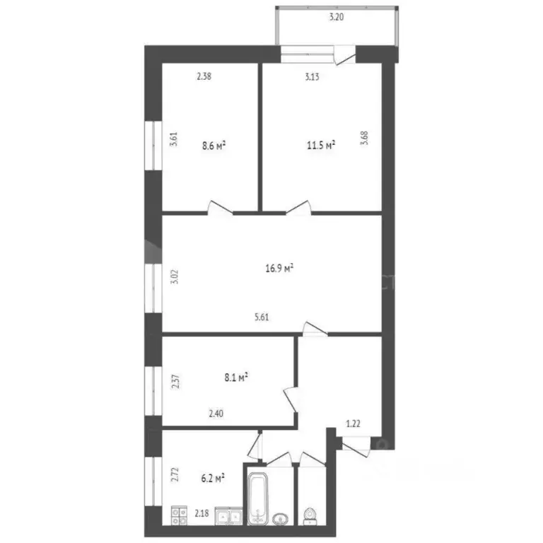 4-к кв. Тюменская область, Тюмень ул. Дзержинского, 23 (63.0 м) - Фото 1