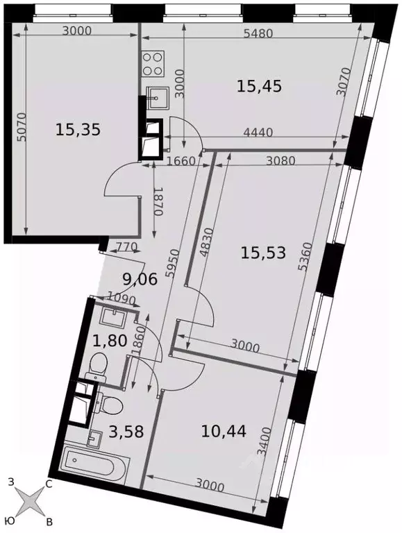 3-к кв. Москва № 3 кв-л, 6к2 (71.21 м) - Фото 2