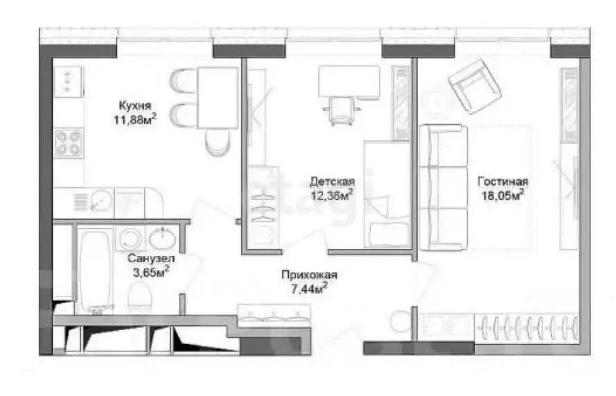 2-комнатная квартира: Тула, улица Белкина, 1А (53.9 м) - Фото 1