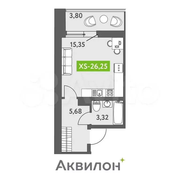 Квартира-студия, 26,9 м, 8/13 эт. - Фото 1