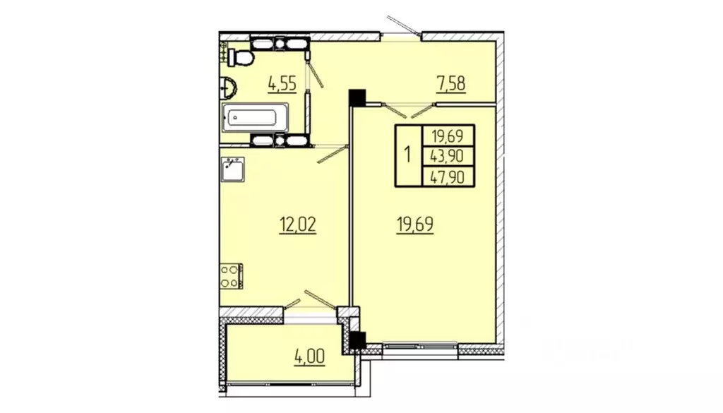 1-к кв. Омская область, Омск Волгоградская ул., с3 (47.9 м) - Фото 1