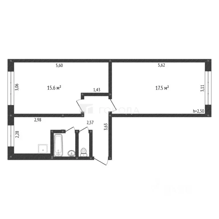 2-к кв. Кемеровская область, Новокузнецк ул. Тореза, 76 (47.5 м) - Фото 2