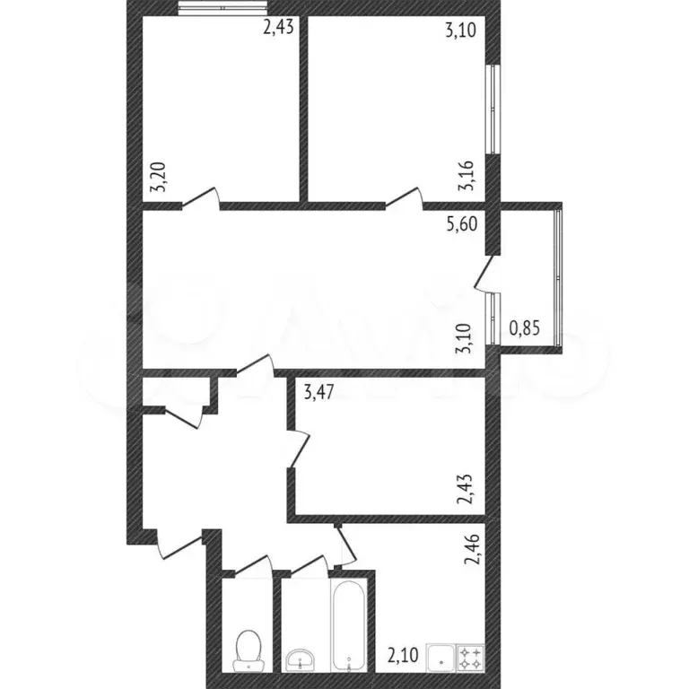 4-к. квартира, 59,5 м, 2/5 эт. - Фото 0