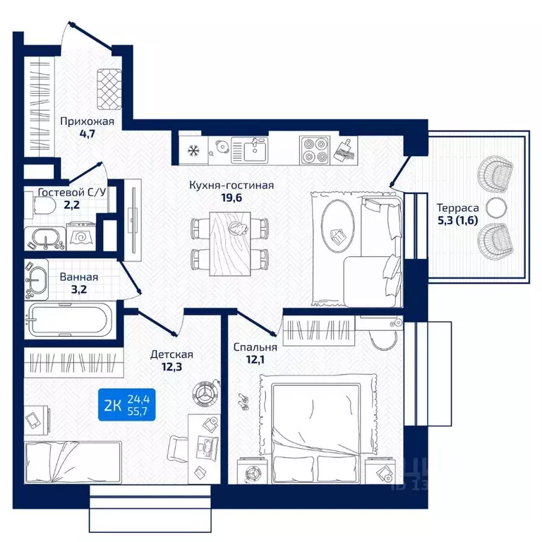 2-к кв. Самарская область, Самара ул. 8-я Радиальная, 31 (55.7 м) - Фото 1