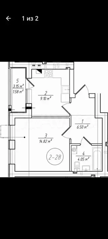 1-к. квартира, 36,1 м, 3/4 эт. - Фото 1