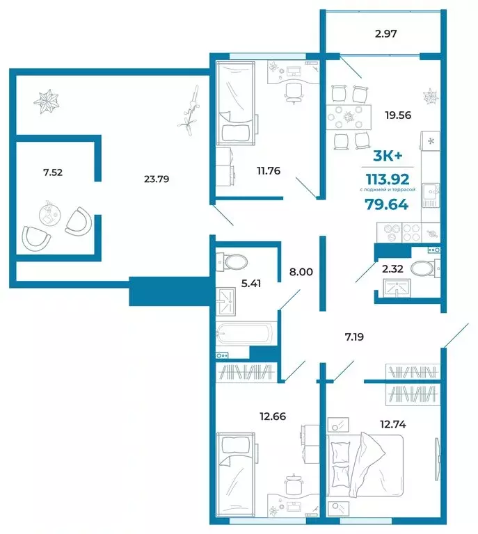 3-комнатная квартира: Тюмень, улица Анатолия Клиндюка, 3 (79.64 м) - Фото 0