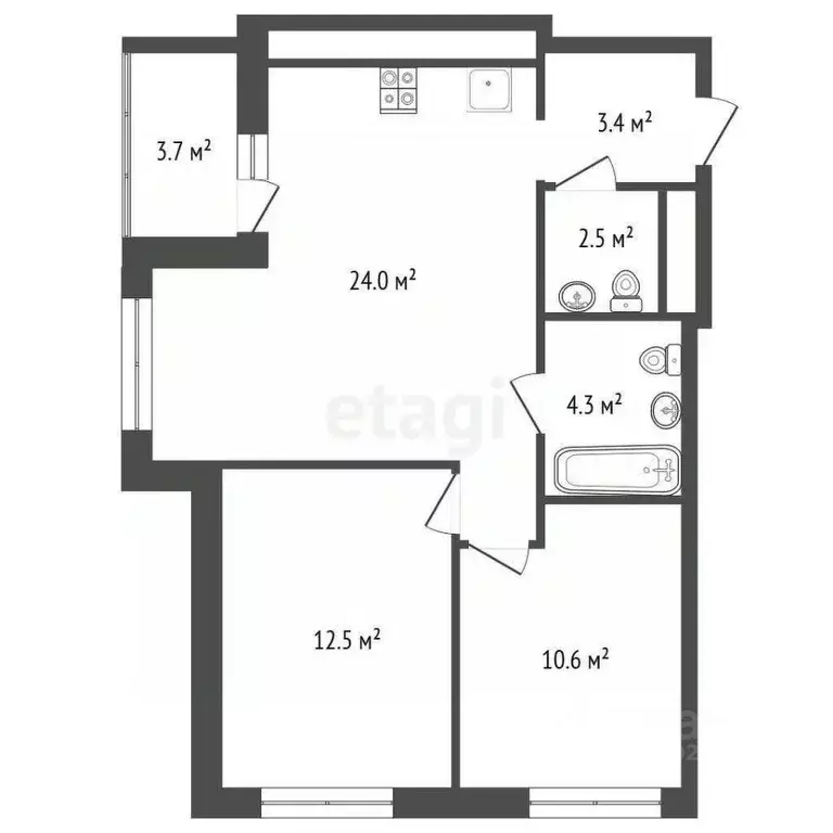 2-к кв. Ханты-Мансийский АО, Сургут ул. Иосифа Каролинского, 12/1 ... - Фото 1