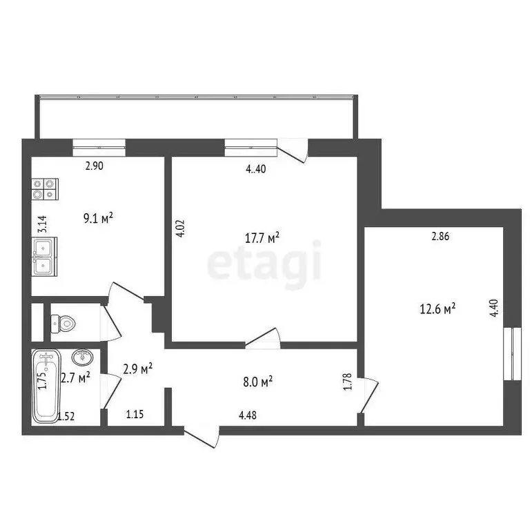 2-комнатная квартира: Кемерово, бульвар Строителей, 44 (55.1 м) - Фото 0
