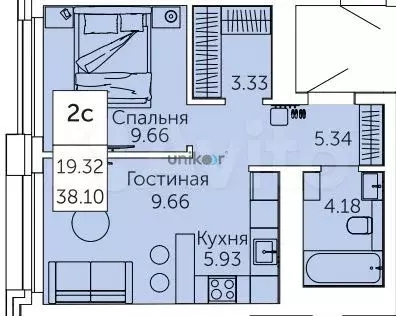 2-к. квартира, 38,1 м, 19/32 эт. - Фото 1