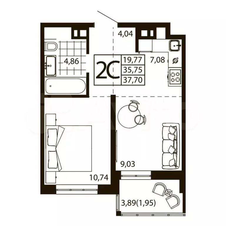 2-к. квартира, 37,7 м, 2/24 эт. - Фото 0
