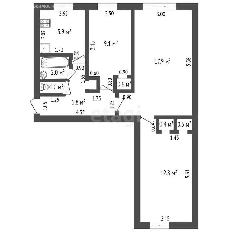 3-комнатная квартира: Ишим, Береговая улица, 21 (56.7 м) - Фото 0
