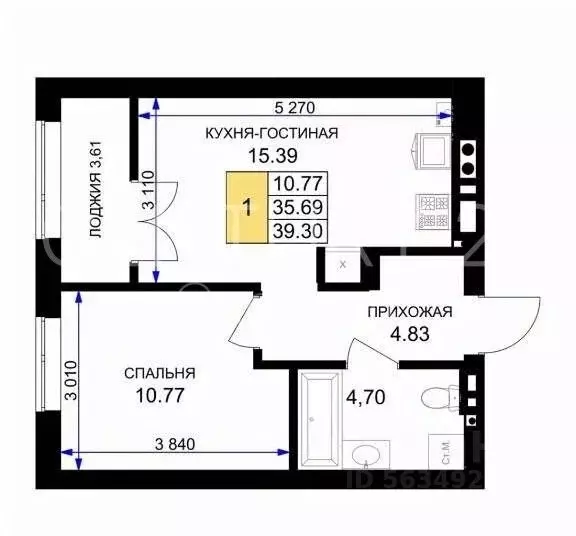 1-к кв. Калининградская область, Гурьевск бул. Пражский, 16 (39.3 м) - Фото 2