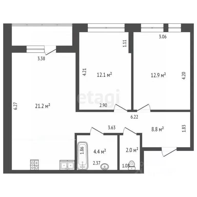 2-к кв. Тюменская область, Тюмень Полевая ул., 117к4 (62.5 м) - Фото 1