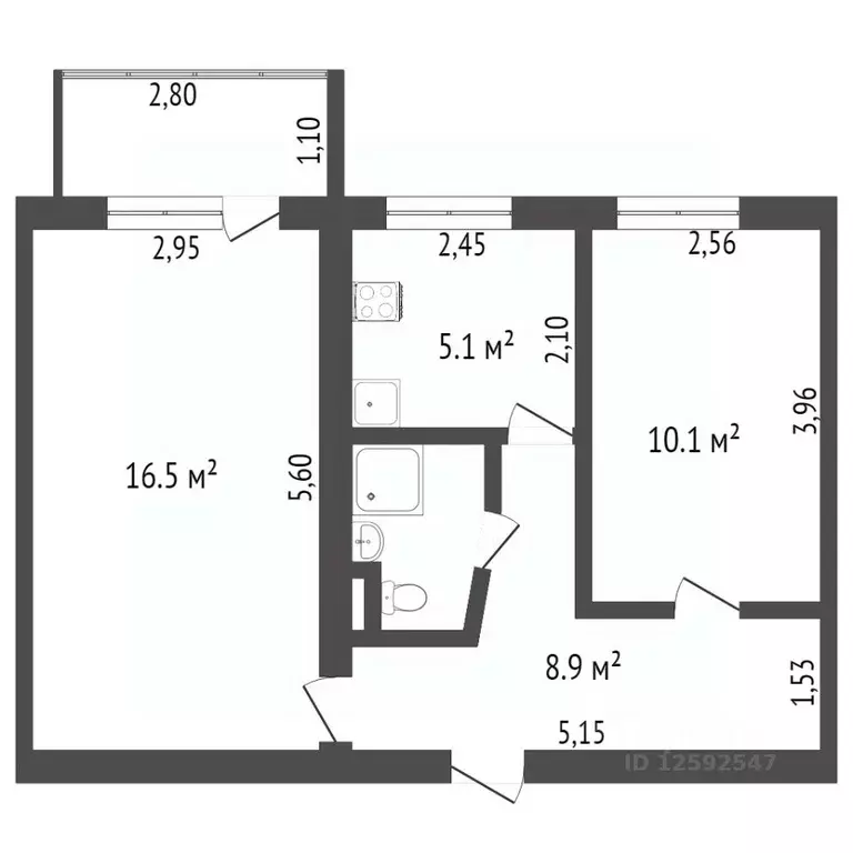 2-к кв. Крым, Симферополь ул. Дмитрия Ульянова (45.0 м) - Фото 1