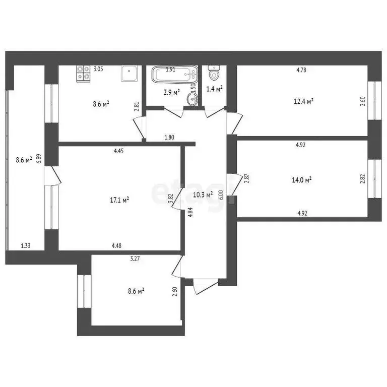 4-комнатная квартира: Стерлитамак, улица Гоголя, 106 (75.3 м) - Фото 1