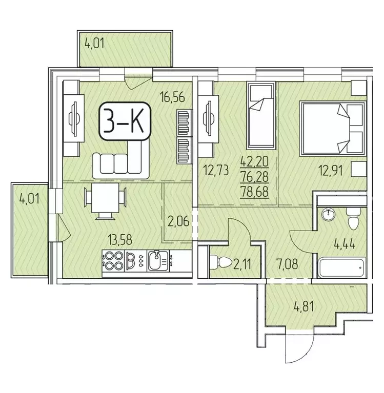3-к кв. Бурятия, Улан-Удэ 140А мкр,  (78.68 м) - Фото 1