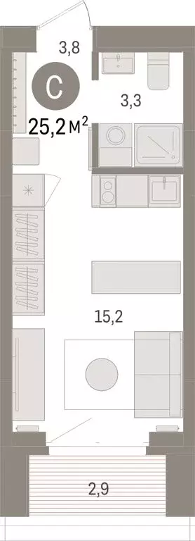 Квартира-студия: Тюмень, жилой комплекс На Минской (25.16 м) - Фото 1