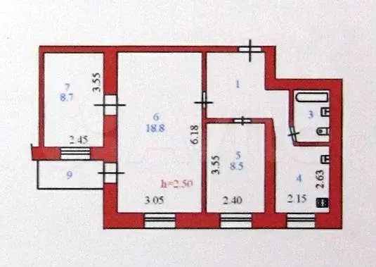 3-к. квартира, 55,1 м, 8/9 эт. - Фото 0