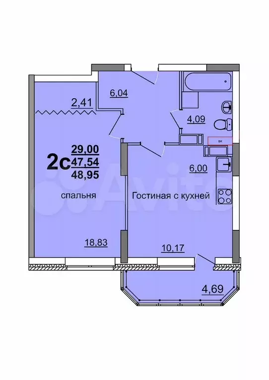 1-к. квартира, 48,3 м, 13/22 эт. - Фото 0